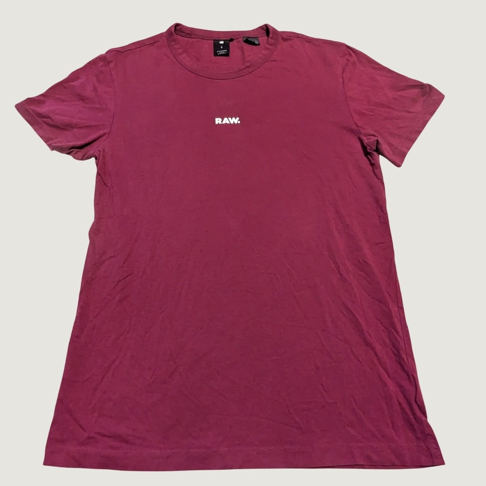 G-Star RAW T-Shirt Mens Small Burgundy Short Sleeve Graphic Logo Tee Streetwear